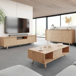 Garnero Arredamenti Credenze Moderne|Madie Moderne-Madia 120x84h cm 3 cassetti rustica design cannettato rovere Branch