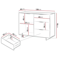 Garnero Arredamenti Credenze Moderne|Madie Moderne-Madia 120x90h cm 3 cassetti soggiorno grigio Stone