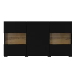 Garnero Arredamenti Credenze Moderne|Madie Moderne-Madia 120x62h cm con vetrinetta moderna nero rovere Fusion Nero Opaco
