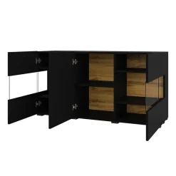 Garnero Arredamenti Credenze Moderne|Madie Moderne-Madia 120x62h cm con vetrinetta moderna nero rovere Fusion Nero Opaco