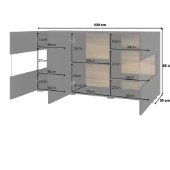 Garnero Arredamenti Credenze Moderne|Madie Moderne-Madia 120x62h cm con vetrinetta moderna nero rovere Fusion Nero Opaco