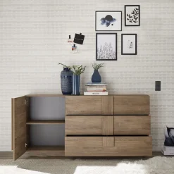Garnero Arredamenti Credenze Moderne|Madie Moderne-Madia 182x90h cm moderna 1 anta 3 cassetti rovere Alvarez