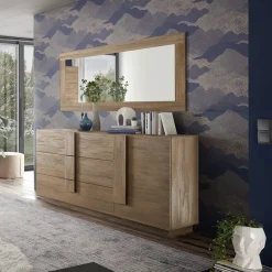 Garnero Arredamenti Credenze Moderne|Madie Moderne-Madia 182x90h cm moderna 1 anta 3 cassetti rovere Alvarez