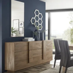 Garnero Arredamenti Credenze Moderne|Madie Moderne-Madia 182x90h cm moderna 1 anta 3 cassetti rovere Alvarez