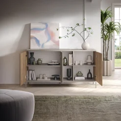 Garnero Arredamenti Madie Moderne|Madie Moderne-Madia 160x86h cm moderna 3 ante 2 vani soggiorno rovere chiaro beige Silka