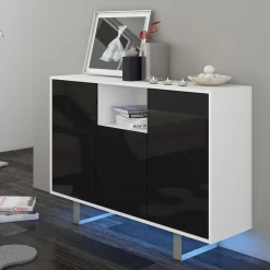 Garnero Arredamenti Credenze Moderne|Madie Moderne-Madia 120x90h cm moderna bianco opaco nero lucido Kelli Gihome® Nero Lucido - Bianco opaco