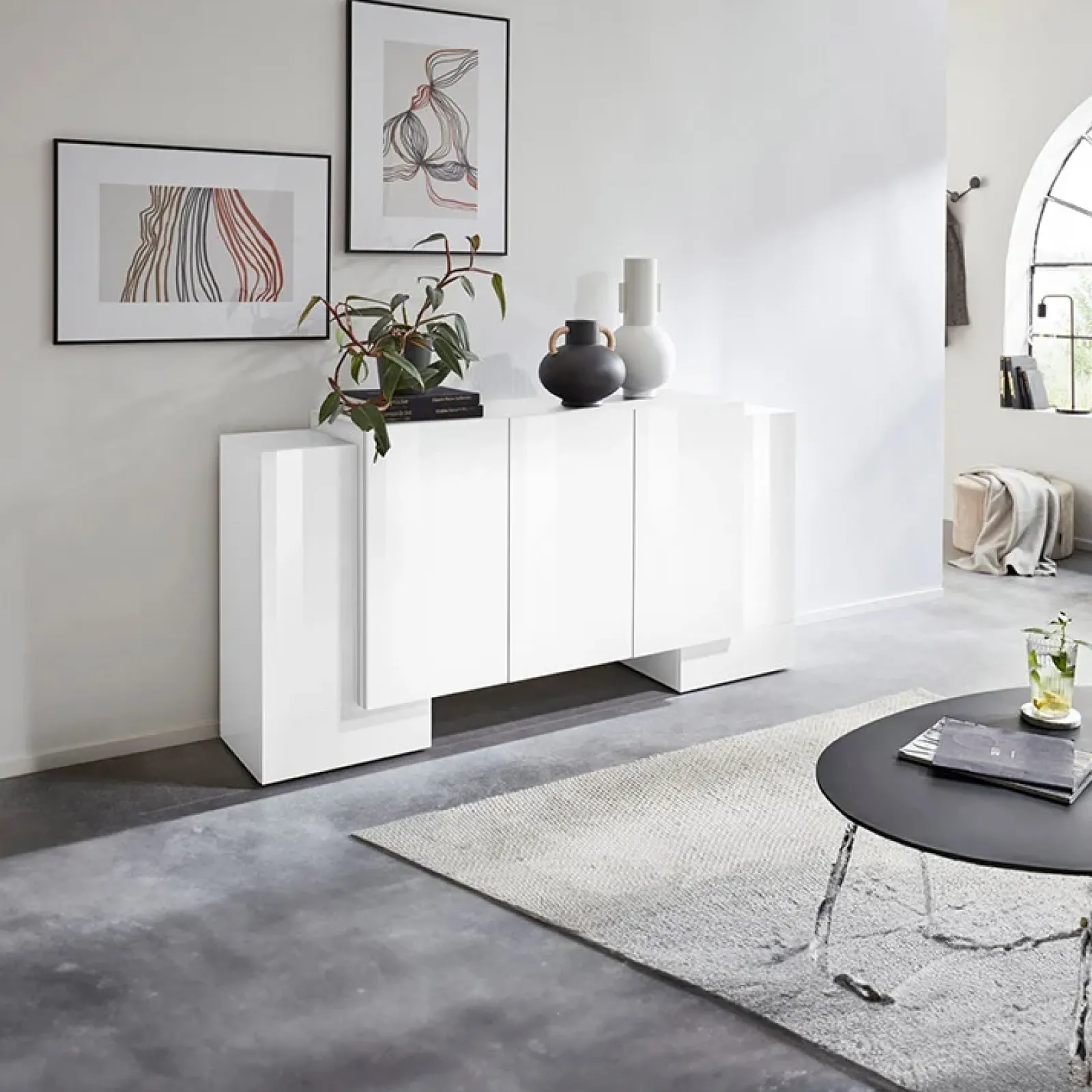 Garnero Arredamenti Madie Moderne|Madie Moderne-Madia 170x85h cm moderna Akoya Bianco Lucido