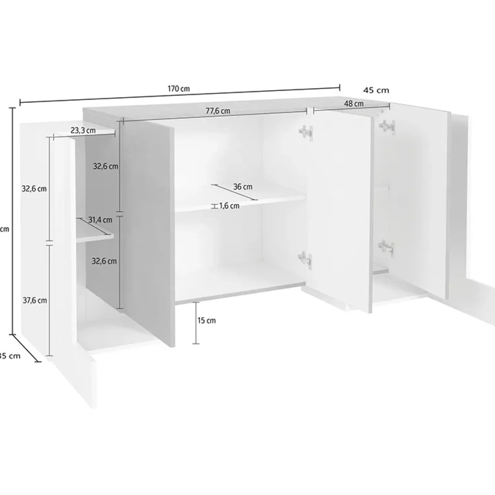 Garnero Arredamenti Madie Moderne|Madie Moderne-Madia 170x85h cm moderna Akoya Bianco Lucido