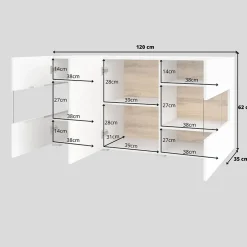 Garnero Arredamenti Credenze Moderne|Madie Moderne-Madia 120x62h cm moderna bianco rovere Fusion Bianco Opaco