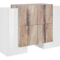 Garnero Arredamenti Madie Moderne|Madie Moderne-Madia 130x85h cm moderna bianco lucido rovere chiaro Akoya Bianco Lucido - Rovere Rustico