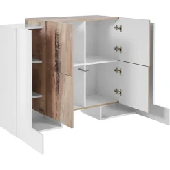 Garnero Arredamenti Madie Moderne|Madie Moderne-Madia 130x85h cm moderna bianco lucido rovere chiaro Akoya Bianco Lucido - Rovere Rustico