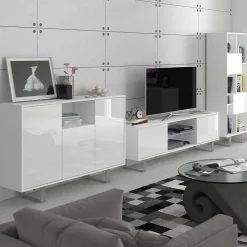 Garnero Arredamenti Credenze Moderne|Madie Moderne-Madia 120x90h cm moderna bianco opaco e lucido Kelli Gihome® Bianco Lucido - Bianco Lucido