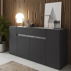 Garnero Arredamenti Credenze Moderne|Madie Moderne-Madia 170x85h cm moderna design antracite marmo Gib Antracite - Marmo bianco
