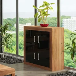 Garnero Arredamenti Credenze Moderne|Madie Moderne-Madia 90x100h cm moderna noce nero lucido Ester Gihome® Nero Lucido - Rovere Rustico