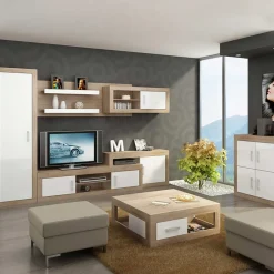 Garnero Arredamenti Credenze Moderne|Madie Moderne-Madia 90x100h cm moderna rovere bianco lucido Ester Gihome® Bianco Lucido - Rovere