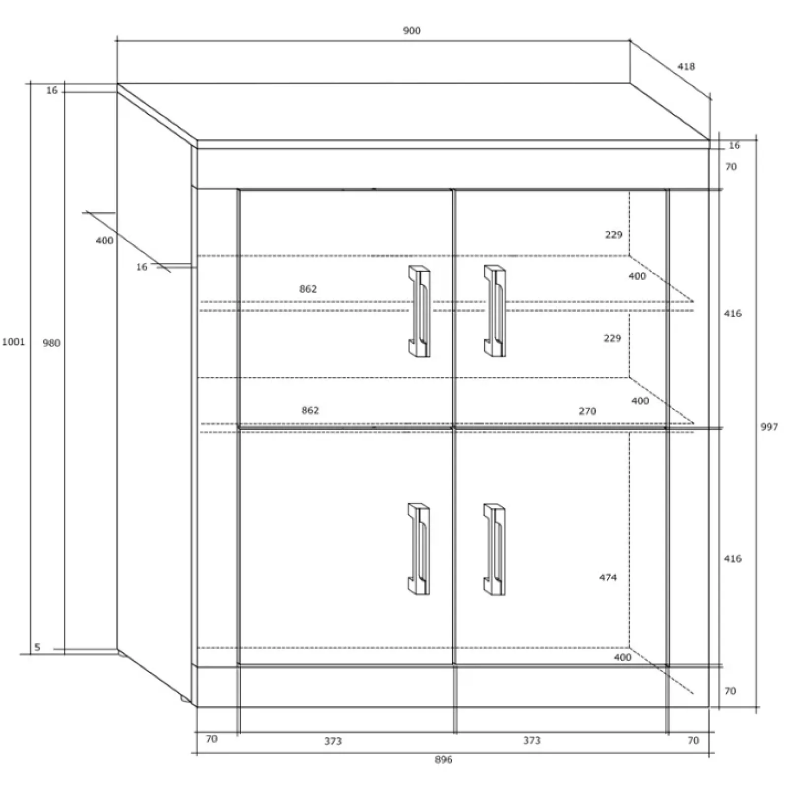 Garnero Arredamenti Credenze Moderne|Madie Moderne-Madia 90x100h cm moderna rovere bianco lucido Ester Gihome® Bianco Lucido - Rovere
