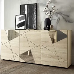 Garnero Arredamenti Credenze Moderne|Madie Moderne-Madia 181x84h cm moderna samoa specchio con serigrafia 3 ante Olimpo Rovere