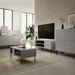 Garnero Arredamenti Credenze Moderne|Madie Moderne-Madia 150x81h cm moderna soggiorno grigio chiaro nero Cadice