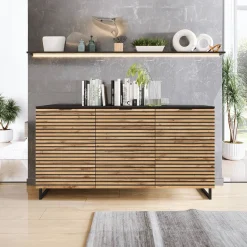 Garnero Arredamenti Credenze Moderne|Madie Moderne-Madia 150x76h cm rustica design cannettato rovere nero List