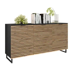 Garnero Arredamenti Credenze Moderne|Madie Moderne-Madia 150x76h cm rustica design cannettato rovere nero List