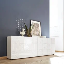 Garnero Arredamenti Credenze Moderne|Madie Moderne-Madia 241x84h cm soggiorno con serigrafia Paradise Bianco Lucido