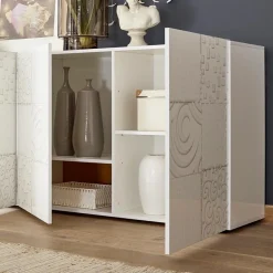 Garnero Arredamenti Credenze Moderne|Madie Moderne-Madia 241x84h cm soggiorno con serigrafia Paradise Bianco Lucido