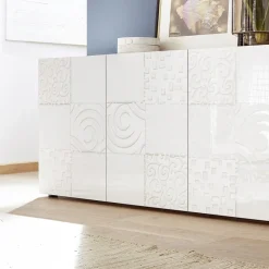 Garnero Arredamenti Credenze Moderne|Madie Moderne-Madia 241x84h cm soggiorno con serigrafia Paradise Bianco Lucido