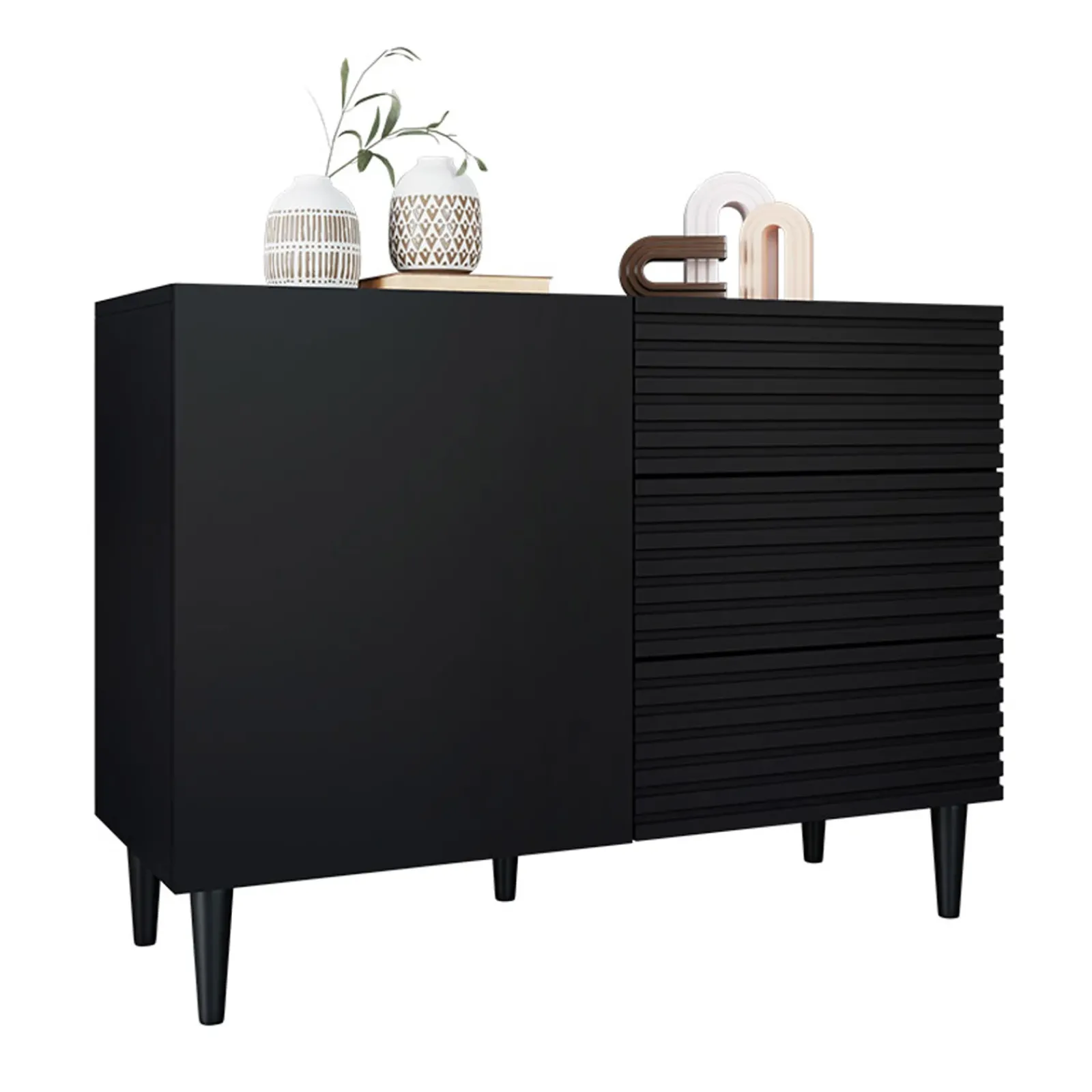 Garnero Arredamenti Credenze Moderne|Madie Moderne-Madia104x76h cm moderna design cannettato nero Flippo