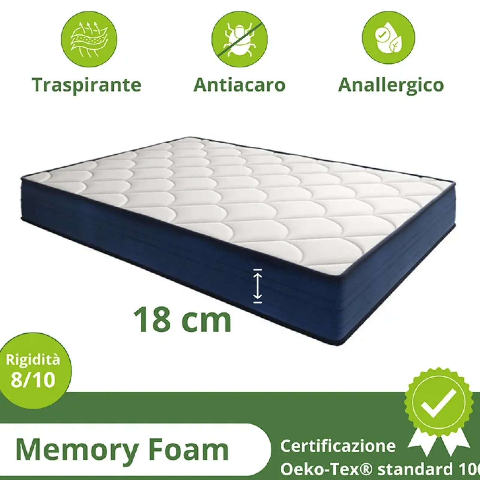 Garnero Arredamenti Materassi In Schiuma|Materassi In Schiuma-Materasso matrimoniale 160x190cm memory lato estivo e invernale H. 18cm Basic Dream 50