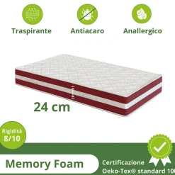 Garnero Arredamenti Materassi In Schiuma|Materassi In Schiuma-Materasso singolo 80x190cm doppio strato memory antiacaro H. 24cm Superior Memory