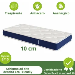 Garnero Arredamenti Materassi In Schiuma|Materassi In Schiuma-Materasso singolo 80x190cm schiumato antiacaro H. 10cm Top Dream