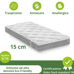 Garnero Arredamenti Materassi In Schiuma|Materassi In Schiuma-Materasso una piazza e mezza 120x190cm anallergico antiacaro H. 15cm Smart Sleep