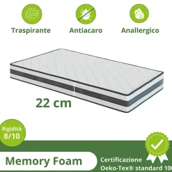 Garnero Arredamenti Materassi In Schiuma|Materassi In Schiuma-Materasso una piazza e mezza 120x190cm memory antiacaro H. 22cm Memory Deluxe