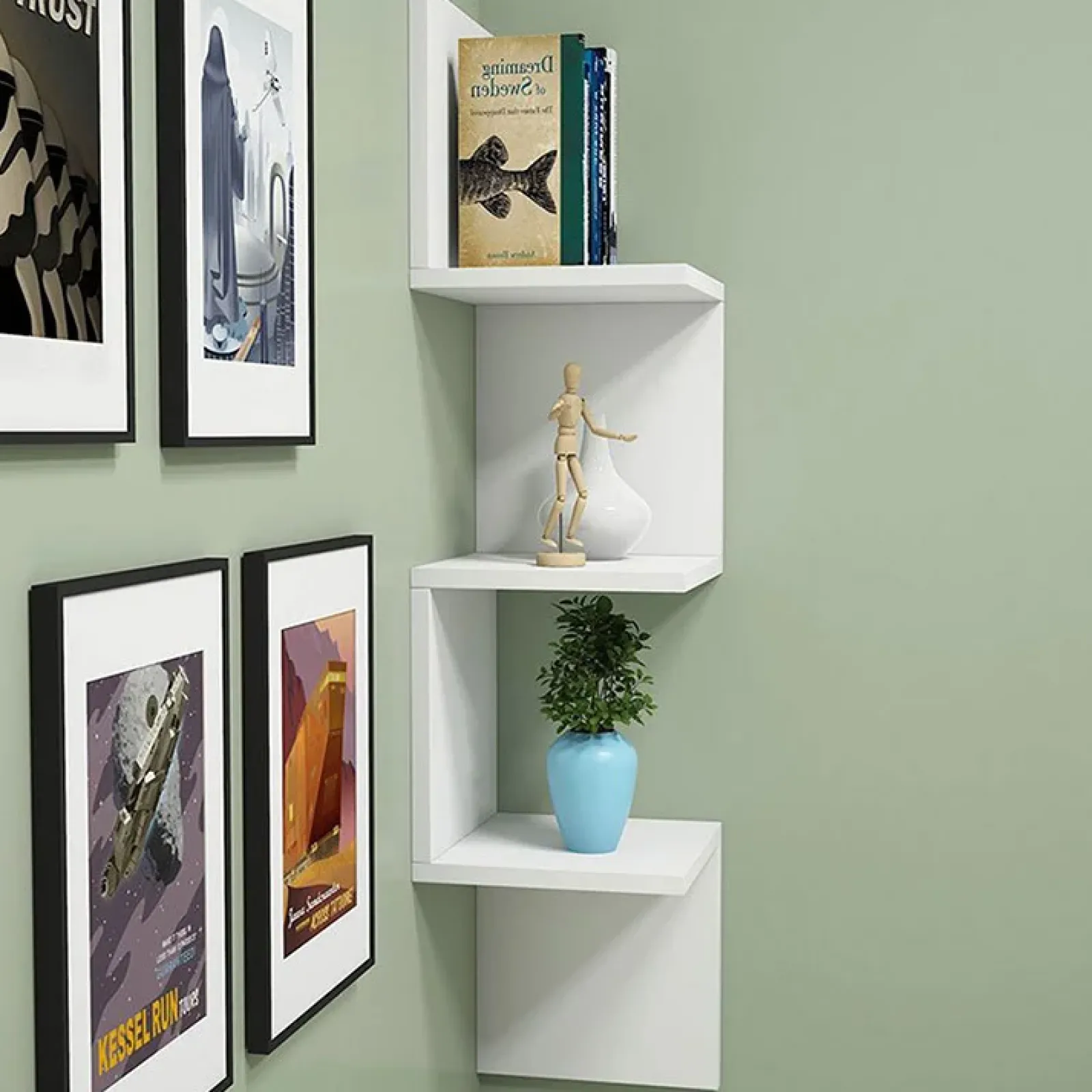 Garnero Arredamenti Mensole E Pensili|Mensole E Pensili-Mensola angolare libreria 25x106h cm da parete salvaspazio bianco opaco Graniti