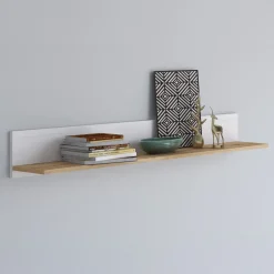 Garnero Arredamenti Mensole E Pensili-Mensola da parete 215x18h cm soggiorno bianco frassinato rovere Islen Bianco Opaco - Rovere