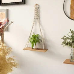 Garnero Arredamenti Mensole E Pensili-Mensola sospesa 30x57h cm da parete con corda rovere Liana