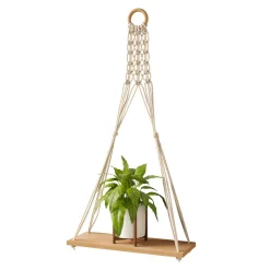 Garnero Arredamenti Mensole E Pensili-Mensola sospesa 30x57h cm da parete con corda rovere Liana