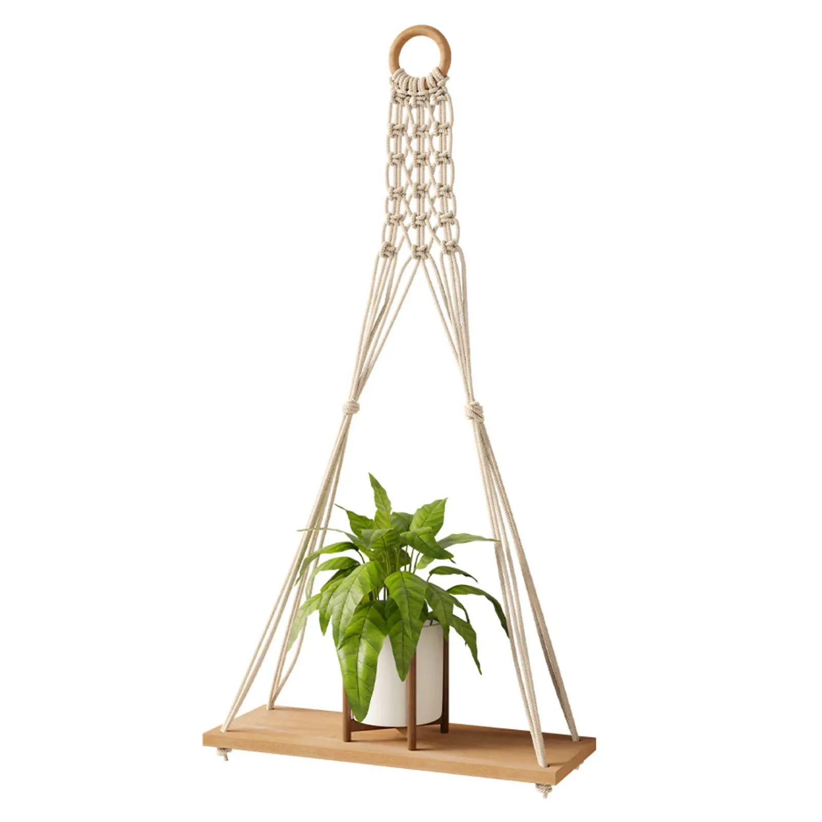 Garnero Arredamenti Mensole E Pensili-Mensola sospesa 30x57h cm da parete con corda rovere Liana