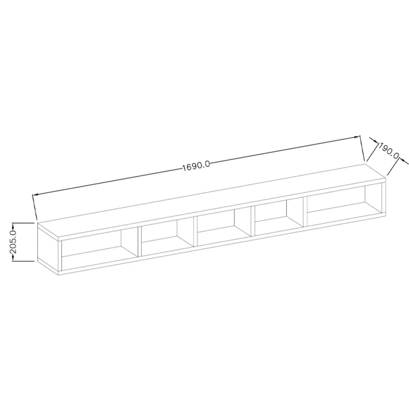 Garnero Arredamenti Mensole E Pensili-Mensola 169x21h cm 5 vani da parete bianco rovere Tahiti