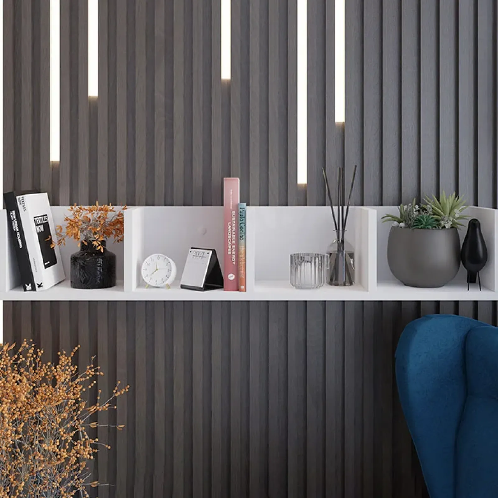 Garnero Arredamenti Mensole E Pensili-Mensola 95x17h cm 4 vani da parete moderna bianco Serafina