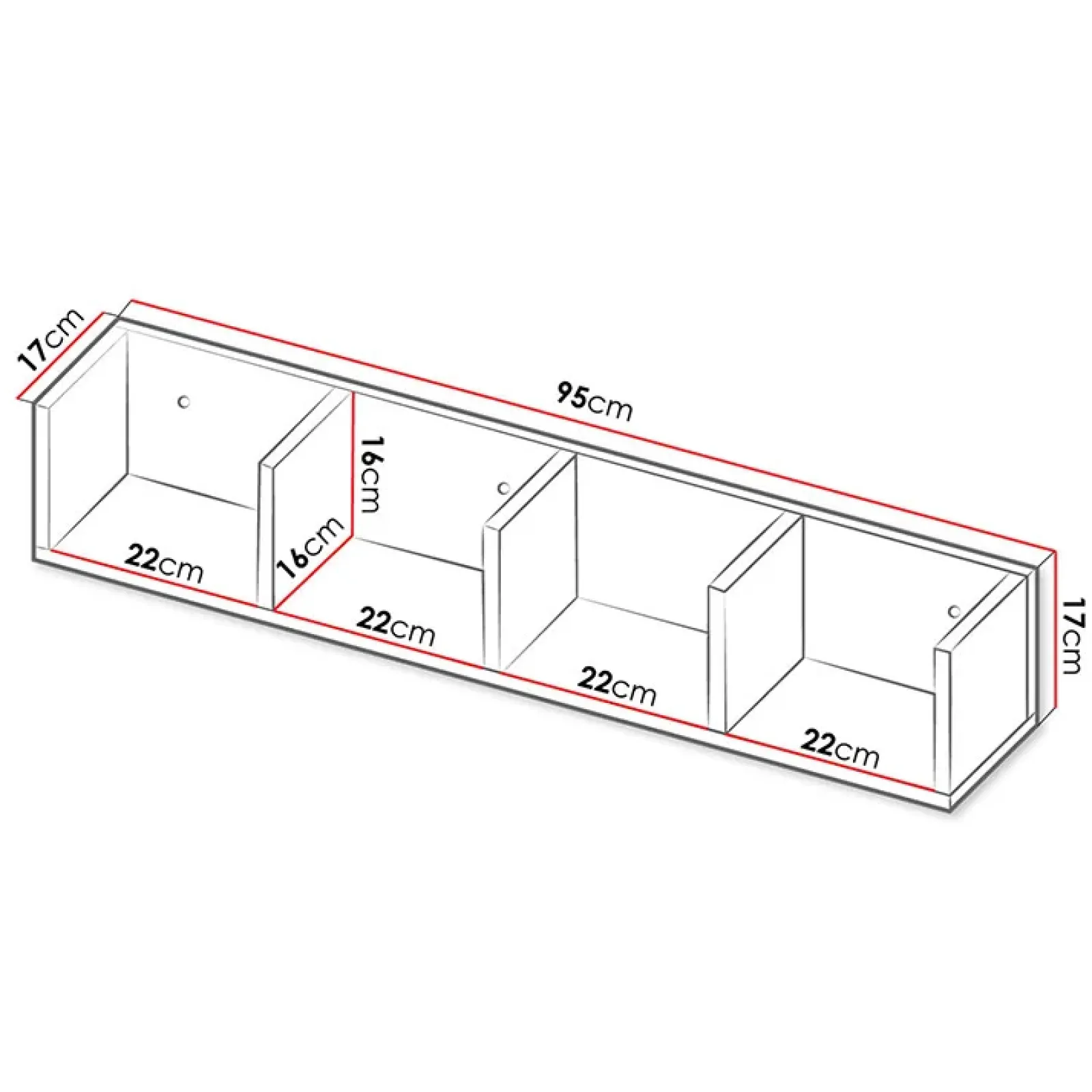 Garnero Arredamenti Mensole E Pensili-Mensola 95x17h cm 4 vani da parete moderna bianco Serafina
