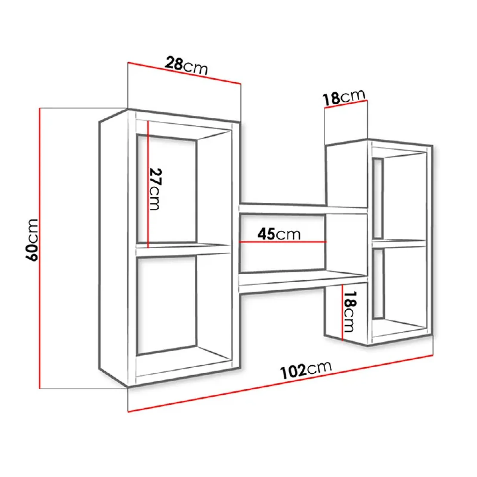Garnero Arredamenti Mensole E Pensili|Librerie-Mensola 102x60h cm 5 vani pensile da parete moderna bianco Felicita Bianco Opaco