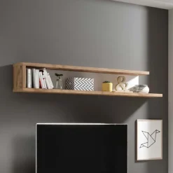 Garnero Arredamenti Mensole E Pensili-Mensola 180x28h cm da parete moderna bianco lucido rovere Aria