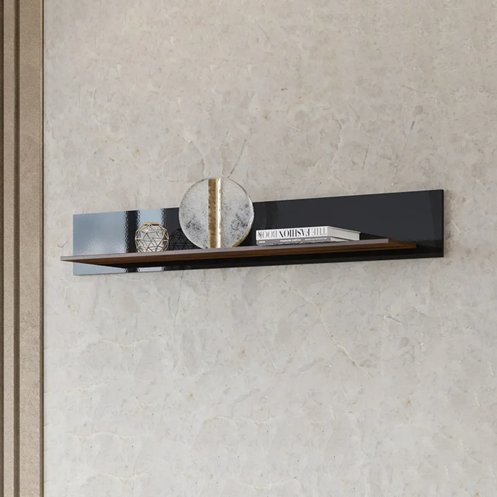 Garnero Arredamenti Mensole E Pensili-Mensola 160x24h cm da parete noce nero lucido Jumbo Nero Lucido - Noce