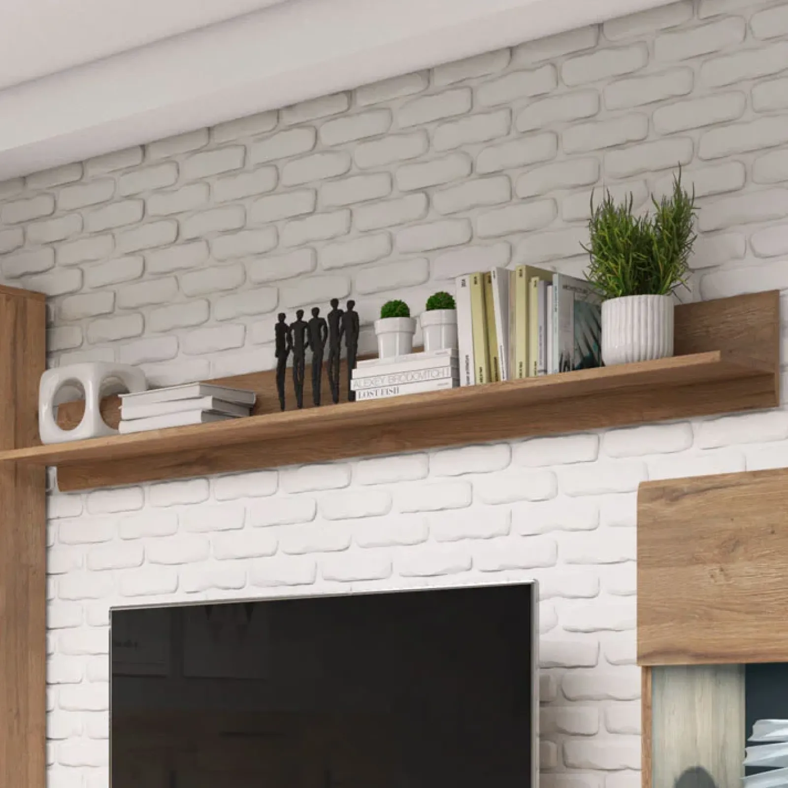 Garnero Arredamenti Mensole E Pensili-Mensola 180x22h cm da parete soggiorno moderna Maiorca Rovere