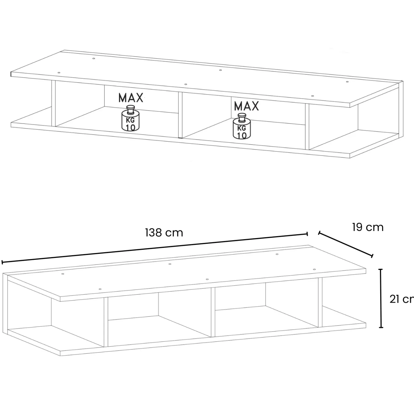 Garnero Arredamenti Mensole E Pensili-Mensola 138x19h cm da parete vani a vista Sunset Grigio scuro