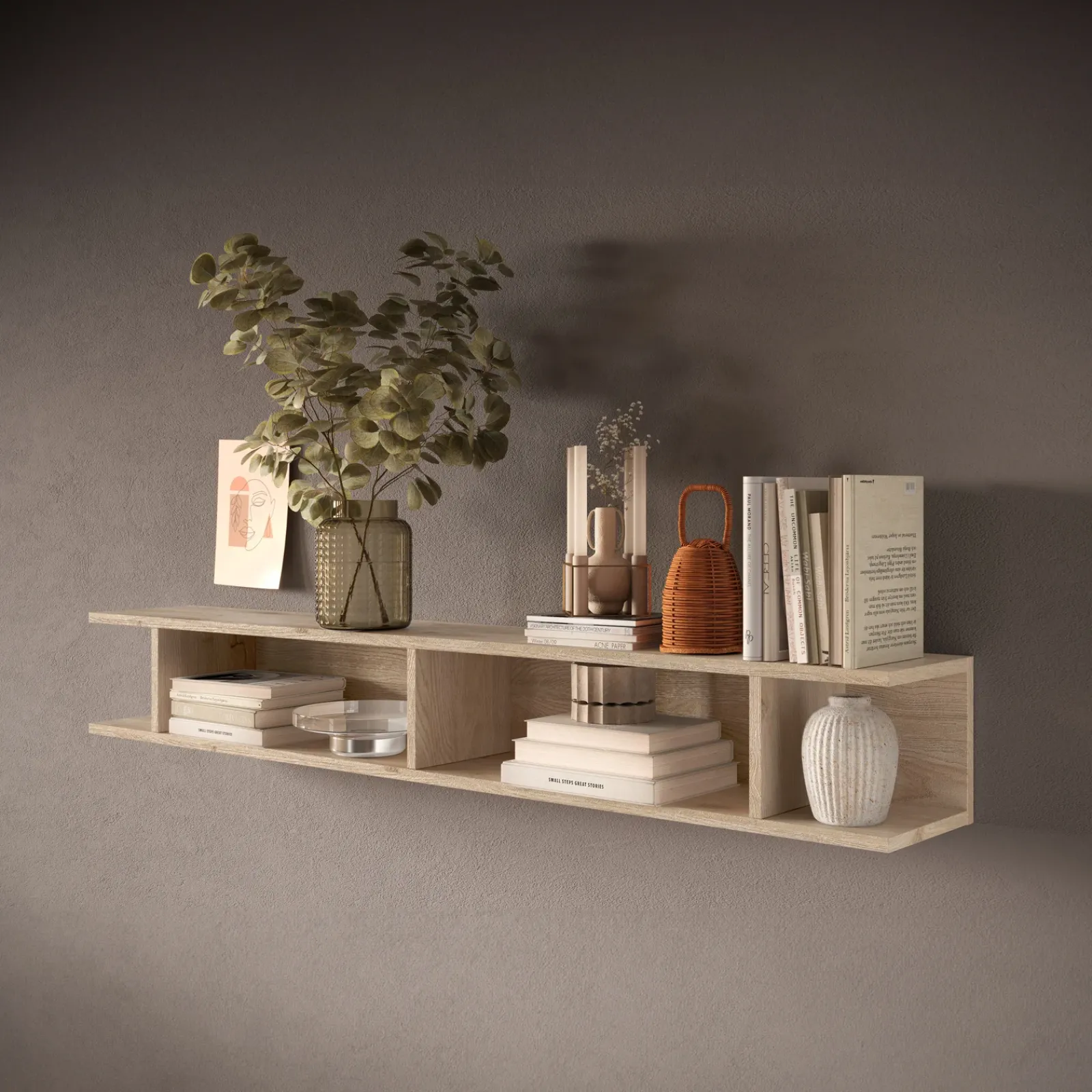 Garnero Arredamenti Mensole E Pensili|Mensole E Pensili-Mensola 138x19h cm da parete vani a vista chiaro Sunset Rovere