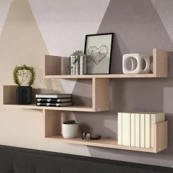 Garnero Arredamenti Mensole E Pensili-Mensola 119x55h cm pensile a muro 3 ripiani chiaro Concetta Rovere