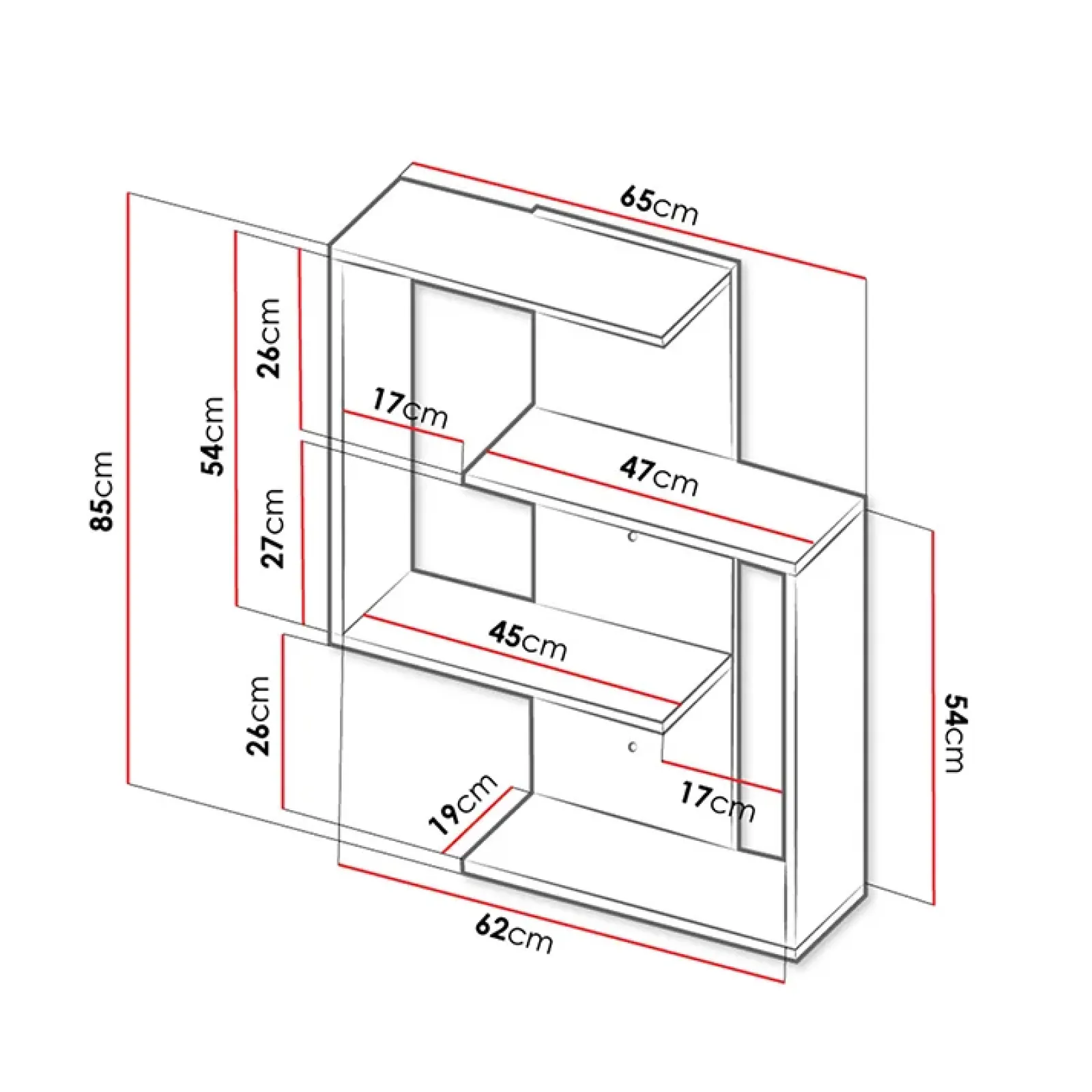 Garnero Arredamenti Mensole E Pensili-Mensola 65x85h cm pensile a muro design bianco rovere Marietta