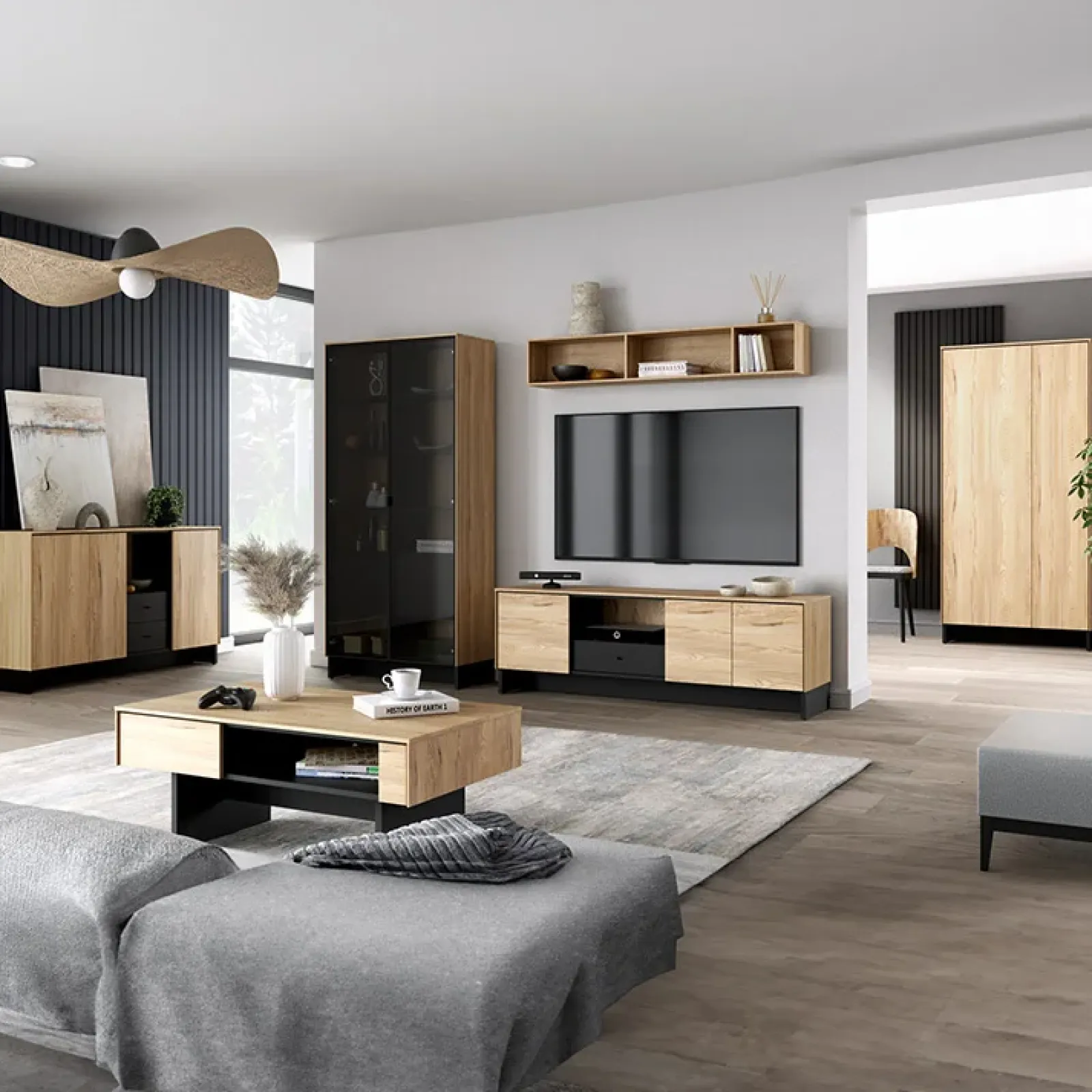 Garnero Arredamenti Mensole E Pensili-Mensola 145x24h cm rovere nero Alabaster